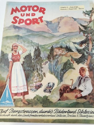 "Motor und Sport" - 7. August 1938 - Heft 32 - auf Bergstrassen durchs Bäderland Schlesien, 58 Seiten, gebraucht, DIN A4