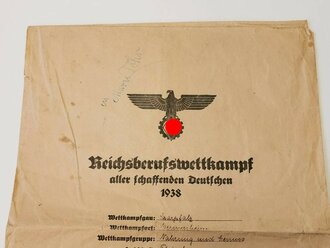 Umschlag "Reichsberufswettkampf aller schaffenden Deutschen 1938" Germersheim, Saarpfalz, Maße 25 x 35 cm