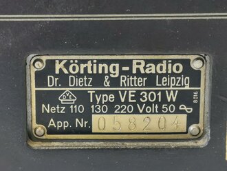 Volksempfänger VE301w, Hersteller Körting Radio. Ungereinigtes Stück in gutem Zustand, Funktion nicht geprüft