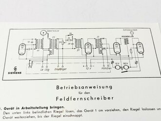 "Betriebsanweisung für den Feldfernschreiber" DIN A4, gedruckt auf Karton, neuzeitliche REPRODUKTION, 1 Stück