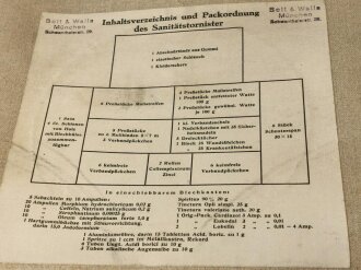 Sanitätstornister Reichswehr / frühe Wehrmacht. Originaler Inhalt, jeweils in gutem Zustand. Nur für Dekorationszwecke