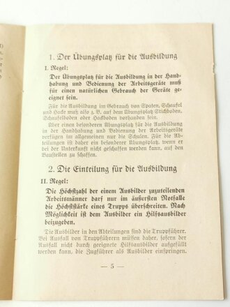 Reichsarbeitsdienst "Grundsätzliche Regeln für die Ausbildung in der Handhabung und Bedienung der Arbeitsgeräte", 10 Seiten, datiert 1941