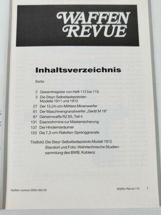 Waffen Revue Nr. 115, Die Steyr-Selbstladepistolen Modell 1911 und 1912, gebraucht, 160 Seiten