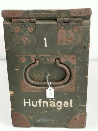 Transportkiste Hufnägel der Wehrmacht, Originallack