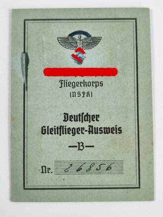 Deutscher Gleitflieger Ausweis B des NSFK, ausgestellt...