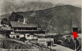 Fotopostkarte "Obersalzberg. Landhaus des Reichskanzlers", Sonderstempel "Jeder Volksgenosse Rundfunkhörer"