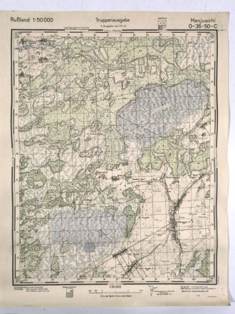 Truppenkarte Rußland 1:50000 " Menjuschi"  datiert 1943. Maße 35 x 45cm