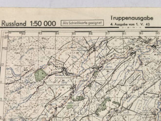 Truppenkarte Rußland 1:50000   datiert 1943. Maße 35 x 45cm