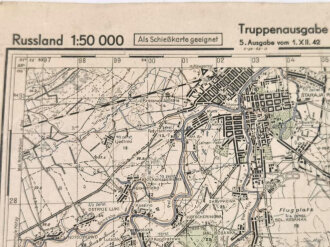 Truppenkarte Rußland 1:50000    datiert 1942. Maße 35 x 45cm