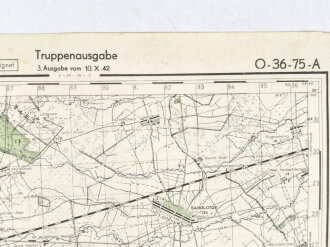 Truppenkarte Rußland 1:50000  datiert 1942, Maße 35 x 45cm