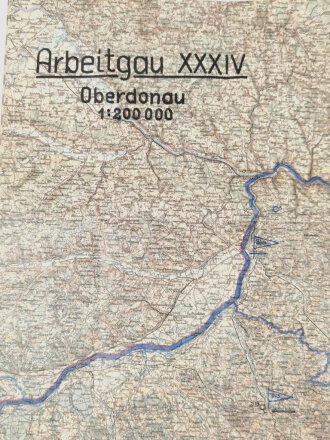 RAD, Standortkarte des Arbeitsgau XXXIV "Oberdonau", ohne Jahr, 1:200.000, gefaltet ca. 76 x 84 cm, gebraucht