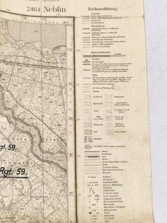 Ostpommern, Truppenkarte 1:25.000, "Neblin", mit eingezeichneter Hauptkampflinie, Panzergrenadier-Regiment 59, Reichsamt für Landesaufnahme 1940, 60 x 57 cm