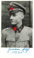 Deutschland nach 1945, Divisions-Adjutant Hermann Buch (2. SS-Panzer-Division "Das Reich"), eigenhändige Unterschrift auf Repro-Foto, Lenggries 15.10.1988, ca. 9 x 15 cm, guter Zustand