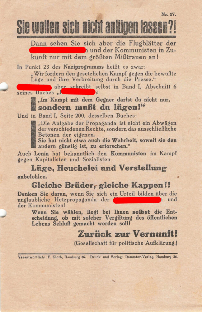 Gesellschaft Für Politische Aufklärung, Flugblatt "Sie Wollen Sich Ni