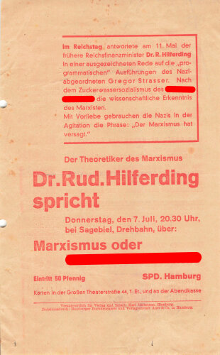 SPD Flugblatt "Dr. Rod. Hilferding...