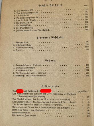 Der Dienstunterricht in der Luftwaffe, Jahrgang 1940 mit 282 Seiten, Hackenkreuz Mütze und Adler bemalt auf dem Titelbild