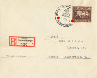 Olympia Berlin 1936,  Briefumschlag mit R-Stempel und...