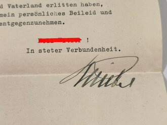 Josef Bürckel, Gauleiter Saarpfalz. Anschreiben bzgl Heldentod  von 1942 mit eigenhändiger Unterschrift