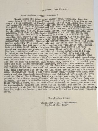 Josef Bürckel, Gauleiter Saarpfalz. Anschreiben bzgl Heldentod  von 1942 mit eigenhändiger Unterschrift