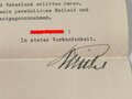 Josef Bürckel, Gauleiter Saarpfalz. Anschreiben bzgl Heldentod  von 1942 mit eigenhändiger Unterschrift