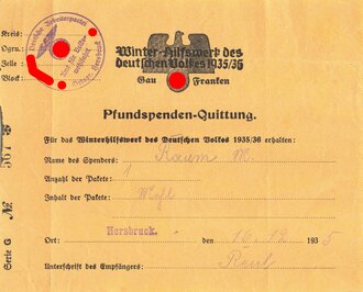 Winterhilfswerk Gau Franken, "Pfundspenden-Quittung 1935/36"