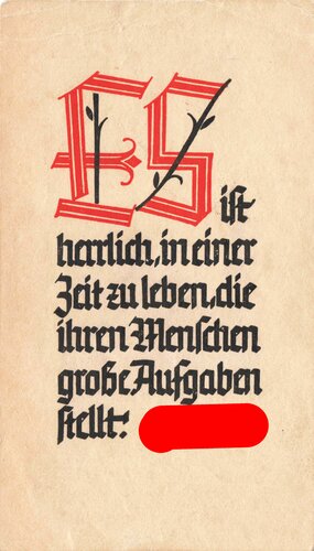 Winterhilfswerk Gedenkblatt "Zum Andenken an den Marsch für das Winterhilfswerk", datiert 1937