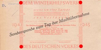 Winterhilfswerk Gau Essen, Blanko Quittung "Sonderspende zum Tag der Machtübernahme" 1942/43