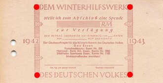 Winterhilfswerk Gau Essen, Blanko Quittung"Abschluß-Spende" 1942/43, gelocht