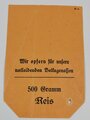 Winterhilfswerk Tüte für eine  "500 Gramm Reis-Spende"1938/39, gelocht