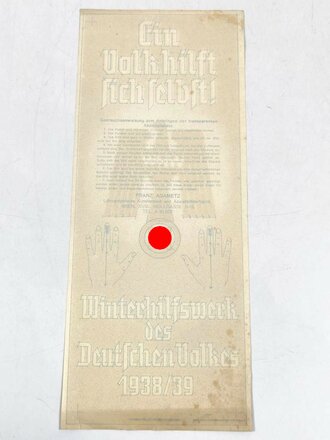 Winterhilfswerk, Schaufensteraufkleber" Ein Volk hilft sich selbst" 1938/39, fleckig,31 x 12,5cm