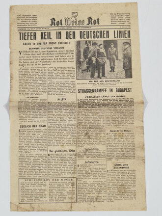 "Rot Weiss Rot - Tiefer Keil in den Deutschen Linien" Nachrichtenblatt für Österreich 2. Januar 1945, DIN A3 geknickt