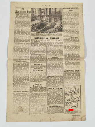 "Rot Weiss Rot - Tiefer Keil in den Deutschen Linien" Nachrichtenblatt für Österreich 2. Januar 1945, DIN A3 geknickt