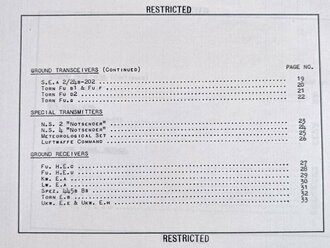 War Department Technical Manual German Radio Communication Equipment, classified Restricted, June 1944, TME11-227, 53 Seiten spiralgebunden