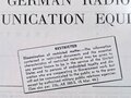 War Department Technical Manual German Radio Communication Equipment, classified Restricted, June 1944, TME11-227, 53 Seiten spiralgebunden